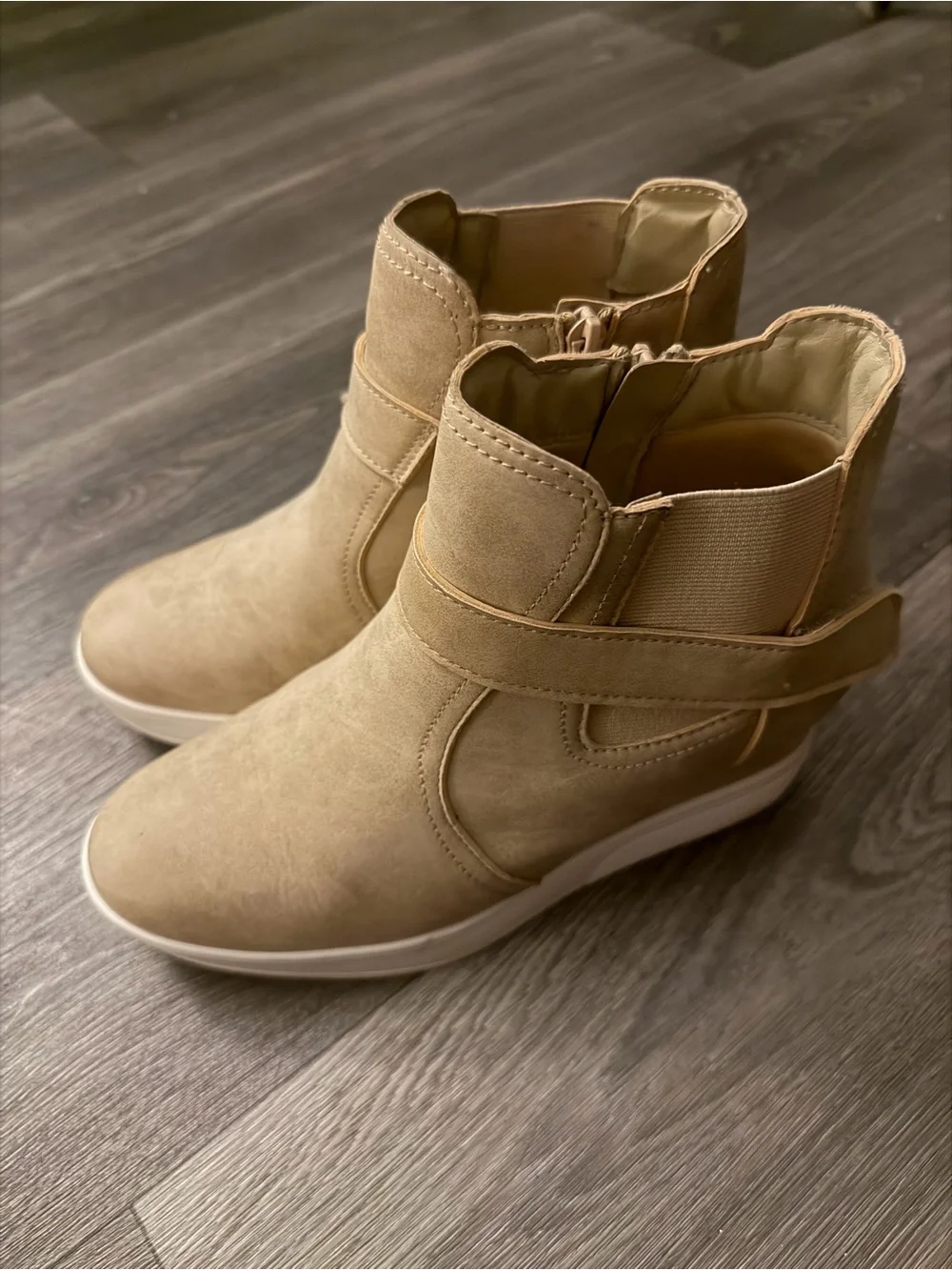 Women's Tan Suede Wedge Ankle Boots - Casual Comfort